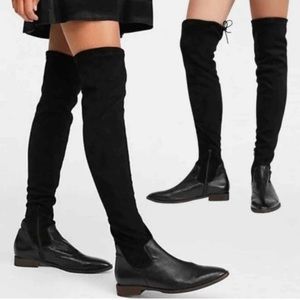 Free people bi coastal leather tall over the knee tie low heel boot side…